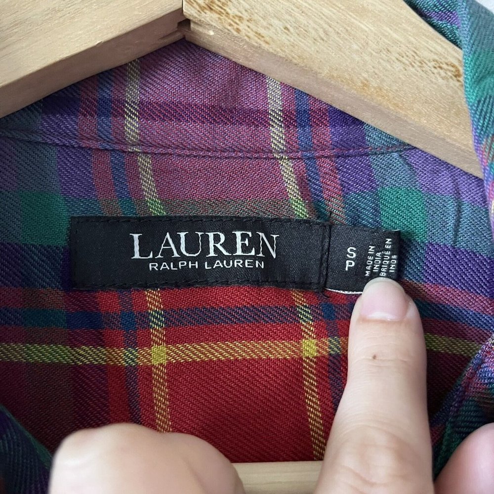 Lauren Ralph Lauren Top Size Small Rainbow Plaid Colorful Button Front Viscose - Picture 4 of 8